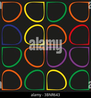 Rainbow quarter arcs. Neon geometric grid. Colorful Vector pattern. Abstract dark square. Stock Vector