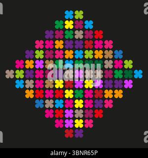 Colorful plus mosaic. Diamond pixel cluster. Vibrant crosses Vector. Black contrast emblem. Stock Vector