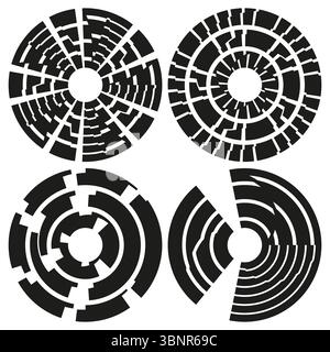 Circular abstract patterns. Black white geometric elements. Optical art collection. Vector digital designs. Stock Vector