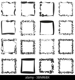 Square frame set. Minimal border icon. Clean stamp Vector. Simple grid. Stock Vector