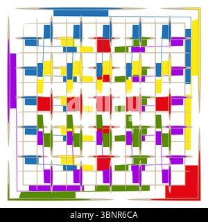 Colorful grid pattern. Abstract square maze. Multicolor line schema. Vector lattice artwork. Stock Vector