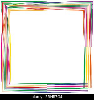 Rainbow square frame. Color border Vector. Glitch stroke edges. White backdrop art. Stock Vector