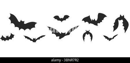 Scary bat silhouette frame for Halloween. Simple black border with retro flying bats. Perfect for invitations, posters, or spooky vector backgrounds. Vector illustration Stock Vector