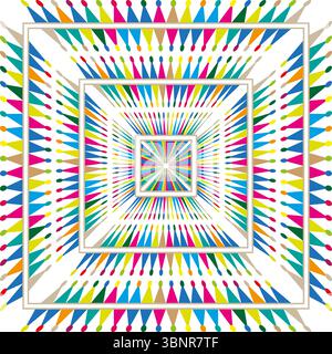 Chromatic burst tunnel. Spectral square vortex. Multicolor perspective Vector. Dynamic artwork composition. Stock Vector