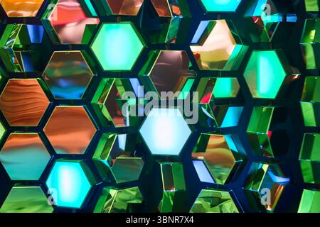 Multi colored background with hexagonal shapes. Abstract geometric decoration Stock Photo