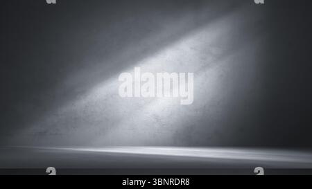 Dramatic grey concrete wall and floor with diagonal light beam, perfect for abstract product background, industrial showcase, or minimalist presentati Stock Photo