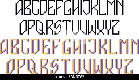 Geometric Pixel Font Set - Tall Retro Letters. Pixel Art Vector. Stock Vector
