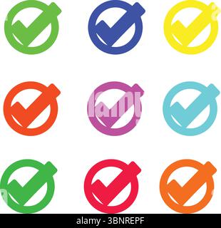 Green Check Mark Button Icons – Approved, Confirm, and Success Symbols Vector Stock Vector