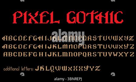 Extended gothic pixel font set, pixel art vector Stock Vector
