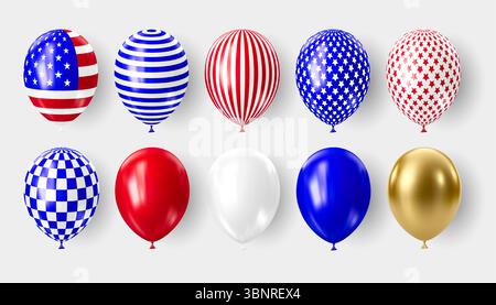 Realistic 3D balloons in USA colors and flags Stock Vector