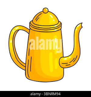 Vibrant illustration of a yellow teapot with soft, rounded shapes and a distinct spout. Created in a clean, minimal outline style with a modern touch. Stock Vector