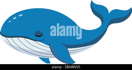 Cute Blue Cartoon Whale – Happy Smiling T-Shirt Design Illustration Stock Vector