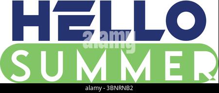 Hello Summer Text Design – Vibrant Blue and Green Typography for T-Shirts Stock Vector