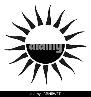 Black and white sun icon with stylized rays in half circle design Stock Vector