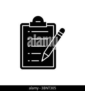 Solid clipboard icon with a pencil, representing tasks, checklists, notes, or surveys. Stock Vector
