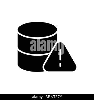 Solid database icon with a warning sign, representing critical data errors, server issues, or important alerts. Stock Vector