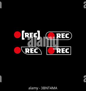 Recording video or audio button icon. Red record dot with REC text ...