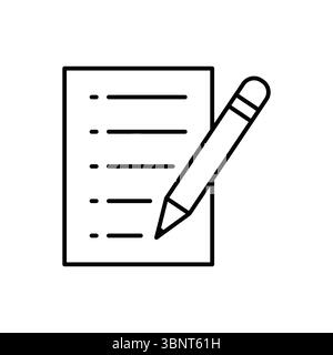 A simple line art illustration of a document with a pencil, symbolizing writing, editing, or creating content. Stock Vector
