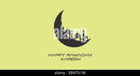 Mosque dome on moon with soft lemon yellow background. Perfect for Happy Ramadan and Ramzan-themed designs, Islamic celebration, and festive graphics. Stock Vector