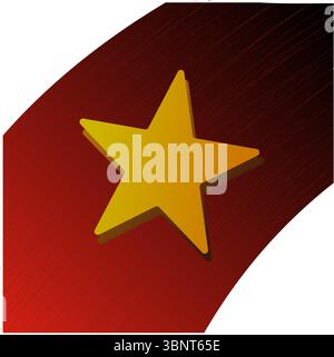 Three dimensional star. Yellow geometric shape. Contrasting red background. Vector abstract symbol. Stock Vector