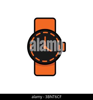 Stylish wristwatch illustration with a dark face and orange band, ideal for fashion, time, or accessory designs. Stock Vector
