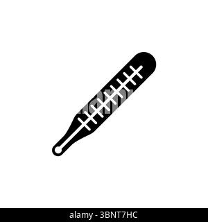 Mercury medical thermometer, temperature measurement Solid Flat Vector Icon Isolated on White Background. Stock Vector