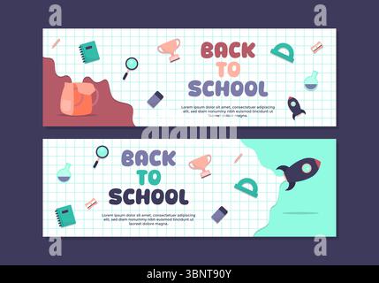 Back to school banner set template with stationery elements such a book and pencil. Back to school banner collection set Stock Vector