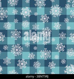 Christmas Snowflakes Checkered Plaid Tartan Quilt Seamless Pattern Stock Vector