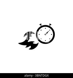 Faster Stopwatch, Fire Time, Express Delivery Solid Flat Vector Icon Isolated on White Background. Stock Vector