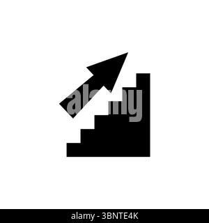 Upstairs, Up Stair and Arrow, Escalator Solid Flat Vector Icon Isolated on White Background. Stock Vector