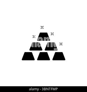 Gold Bars Pyramid, Stack Precious Metal Ingots Solid Flat Vector Icon Isolated on White Background. Stock Vector