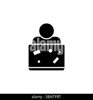 Blogger in Headphones with Laptop, Gamer Hacker Solid Flat Vector Icon Isolated on White Background. Stock Vector