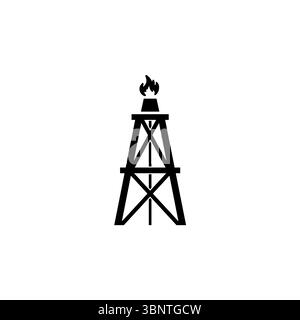 Oil Rig Gusher, Petroleum Derrick Tower Solid Flat Vector Icon Isolated on White Background Stock Vector