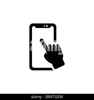 Human Hand Touch on Smartphone Screen Solid Flat Vector Icon Isolated on White Background Stock Vector