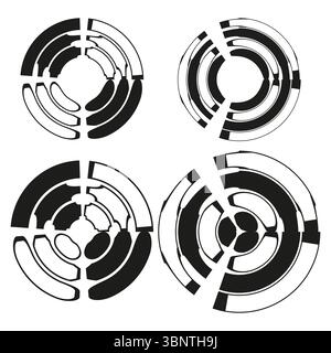 Abstract gear icons. Rotating slice symbols. Mechanical ring Vector. Industrial circular design. Stock Vector