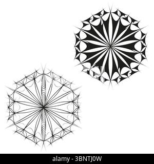 Radiant star icon. Detailed mandala rosette. Symmetric circular jewel. Vector ornate pair. Stock Vector