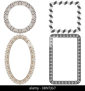 Mixed chain frames. Oval square borders. Textured loop set. Vector shape collection. Stock Vector