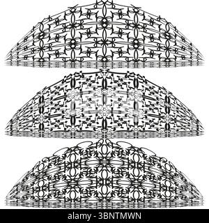Halftone dome pattern. Concentric arc design. Geometric abstract Vector. Stacked mesh shape. Stock Vector
