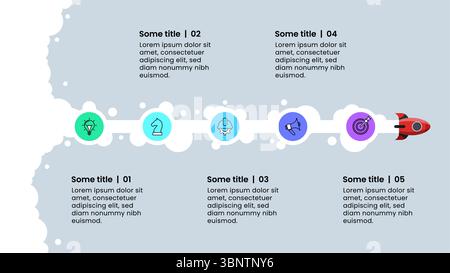 Infographic template with icons and 5 options or steps. Rocket. Can be used for workflow layout, diagram, banner, webdesign. Vector illustration Stock Vector
