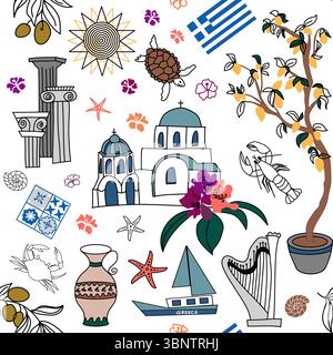 Greek seamless pattern with Mediterranean elements Stock Vector