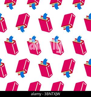 Colorful Book and Bookmark Pattern. Seamless pattern with red books and blue bookmarks on white background. Flat cartoon educational style. Stock Vector