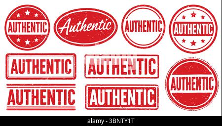 Authentic Stamp vector set. Authentic Rubber Stamp design collection. Authentic Grunge stamp pack. Seal Authentic. Vector illustration image. Isolated Stock Vector