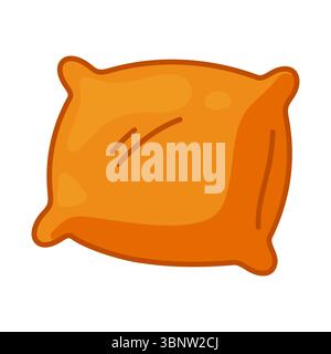 Cartoon Cozy Pillow Illustration. Cartoon orange pillow isolated on white background. Flat style illustration symbolizing comfort and coziness. Stock Vector