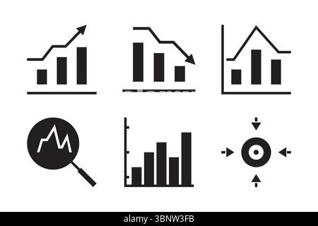 Business analytic and growth icon set, including growth, decline, statistic, analytics, diagram, target. Ideal for reports, presentations, financial a Stock Vector