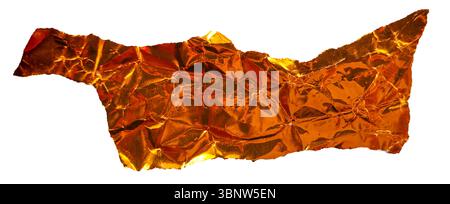 Crumpled Gold Foil Strip on White Background Stock Photo