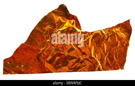 Crumpled Gold Foil Strip on White Background Stock Photo