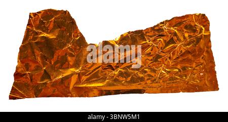Crumpled Gold Foil Strip on White Background Stock Photo