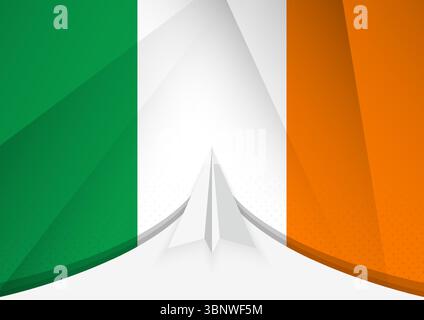 Ireland Flag with Abstract Paper Airplane Design, National Flag in a geometric folded paper style. Vector illustration. Stock Vector