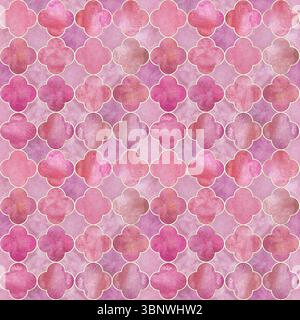 Watercolor gothic style clover leaf seamless pattern. Abstract hand drawn watercolour luxury background with pink velvet vibrant color clover leaves, Stock Photo
