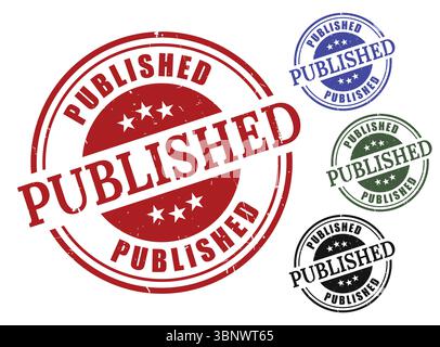 Published stamp vector graphic design elements for official document approval in multiple colors Stock Vector